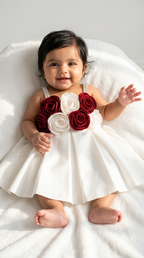 Ethnia Ivory Burgundy Rose Dress