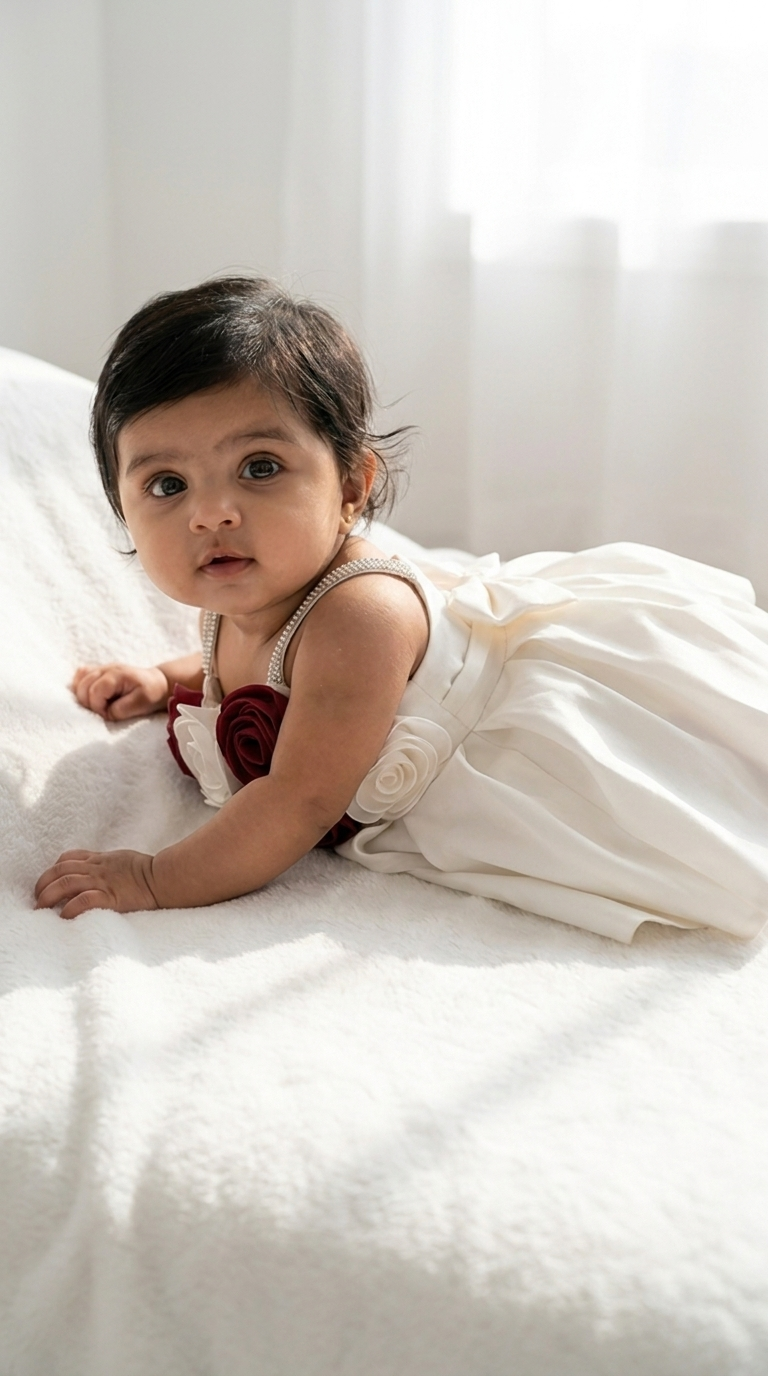 Ethnia Ivory Burgundy Rose Dress