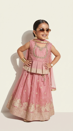 Blush Pink Gold Zari Anarkali Lehenga Set