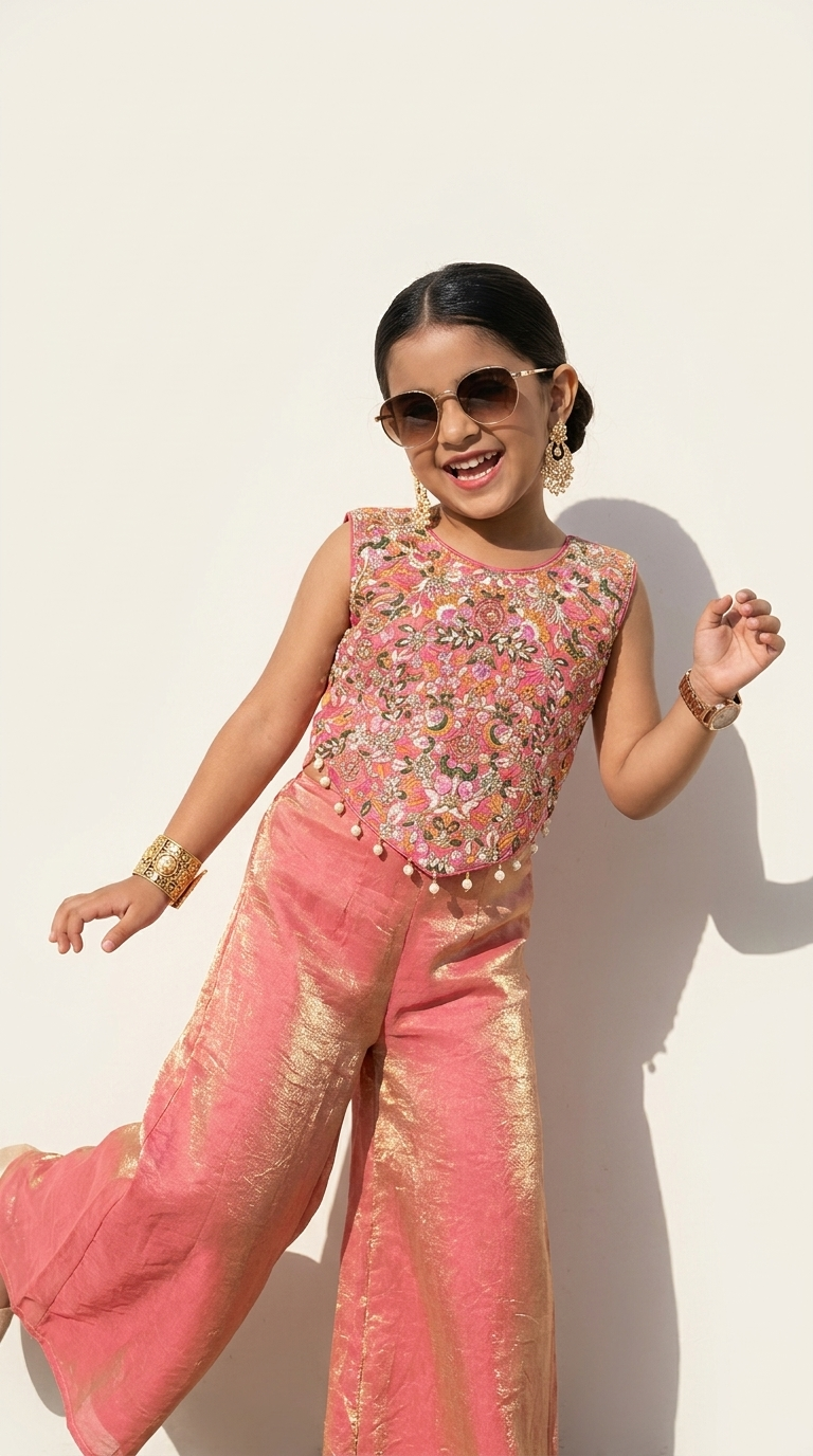 ROSE GOLD FLORAL EMBROIDERED PALAZZO SET