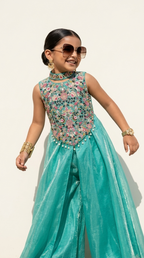 TURQUOISE FLORAL EMBROIDERED PALAZZO SET