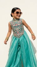 TURQUOISE FLORAL EMBROIDERED PALAZZO SET