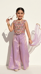 Lavender Floral Embroidered Palazzo Set