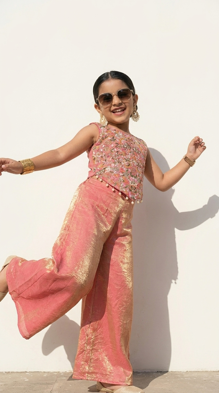 ROSE GOLD FLORAL EMBROIDERED PALAZZO SET