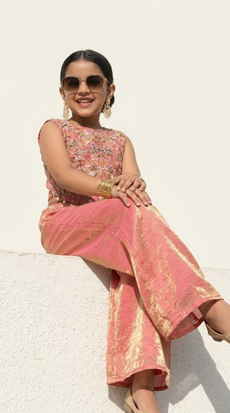 ROSE GOLD FLORAL EMBROIDERED PALAZZO SET