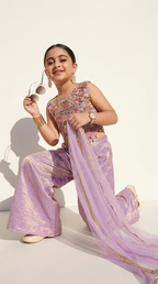 Lavender Floral Embroidered Palazzo Set