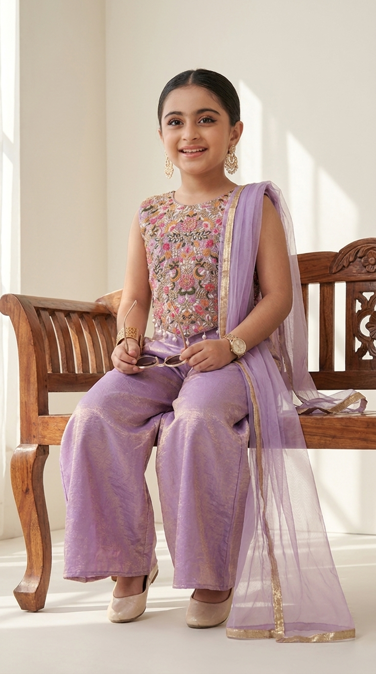 Lavender Floral Embroidered Palazzo Set