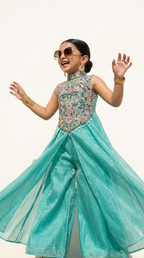 TURQUOISE FLORAL EMBROIDERED PALAZZO SET