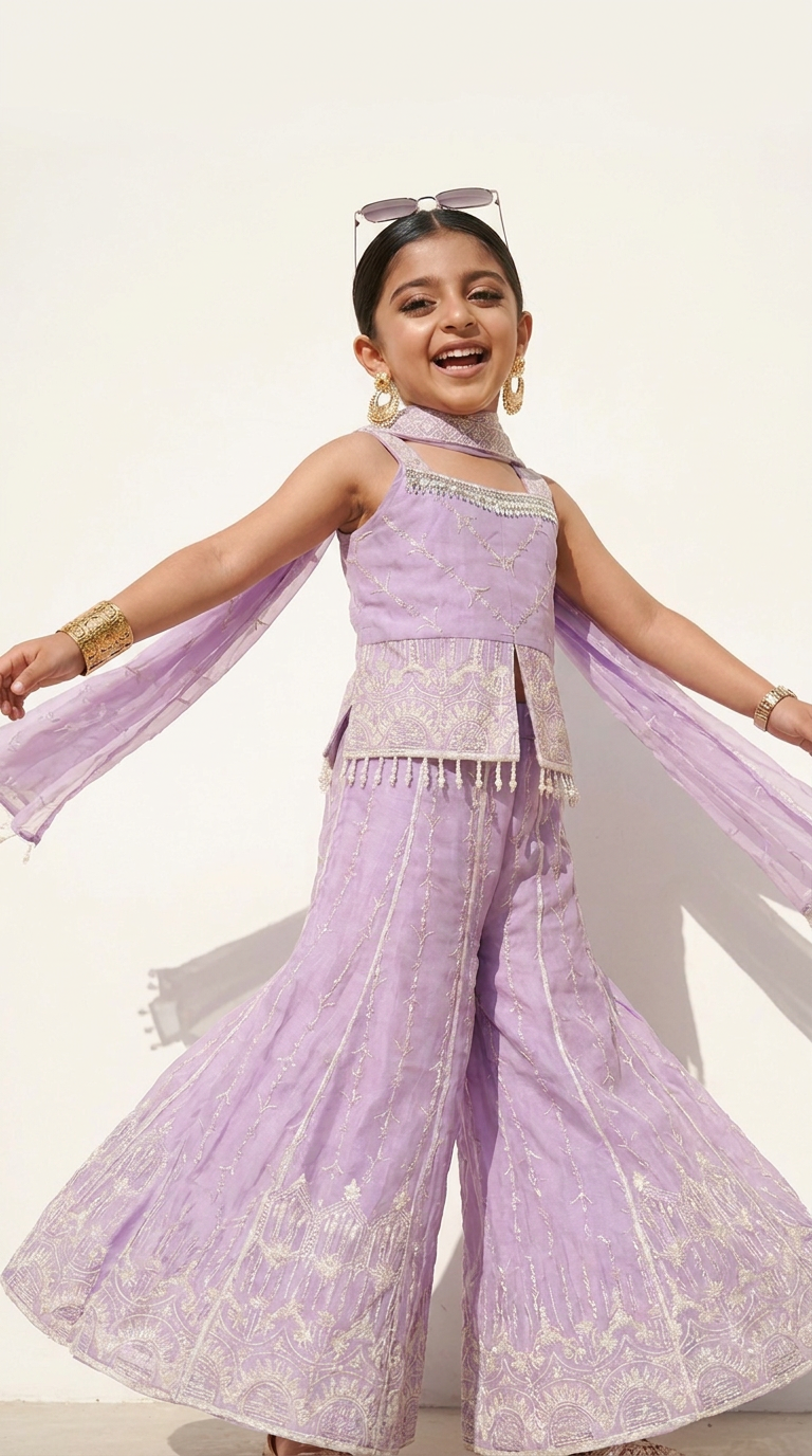 Lavender Embroidered Palazzo Set