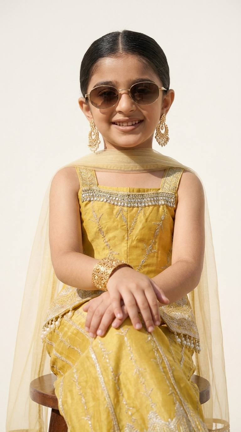Mustard Gold Embroidered Palazzo Set