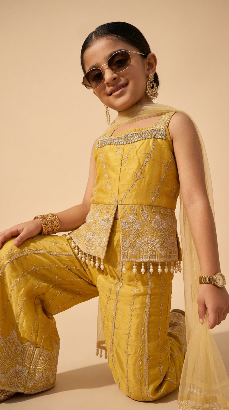 Mustard Gold Embroidered Palazzo Set