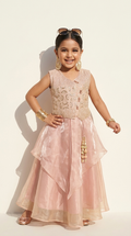 PEACH PEARL EMBROIDERED LAYERED LEHENGA SET