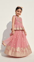 Blush Pink Gold Zari Anarkali Lehenga Set
