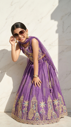 Royal Purple Peacock Embroidered Lehenga Set