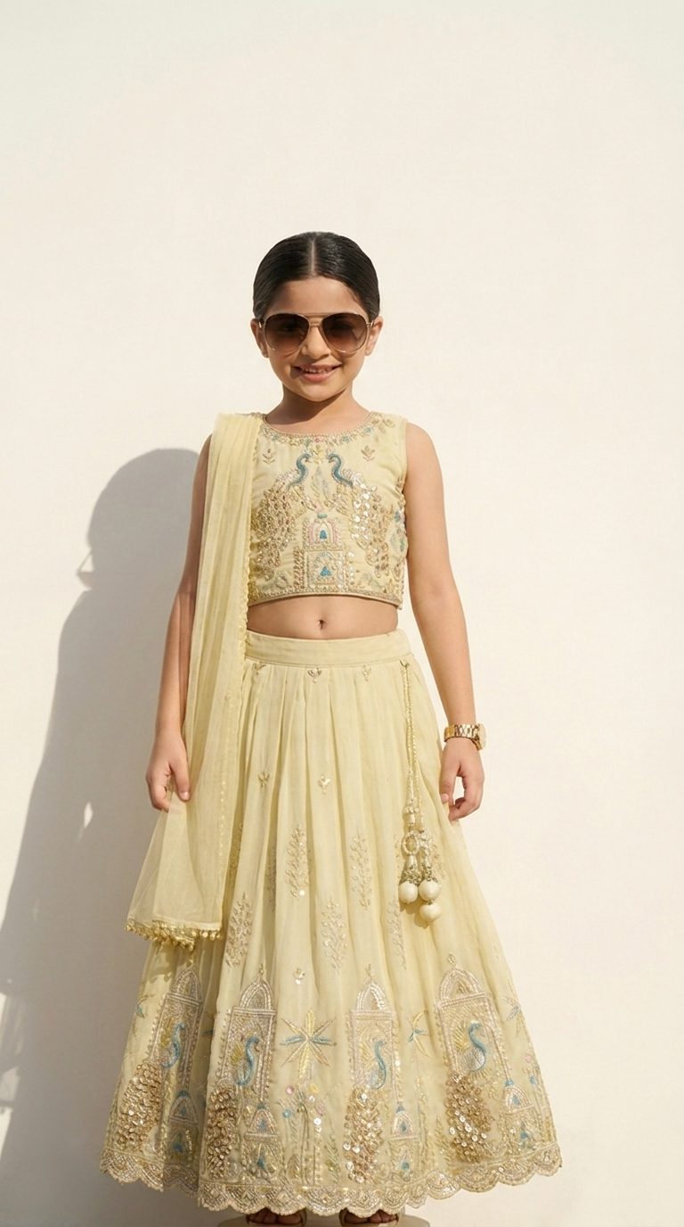 Ivory Peacock Embroidered Lehenga Set
