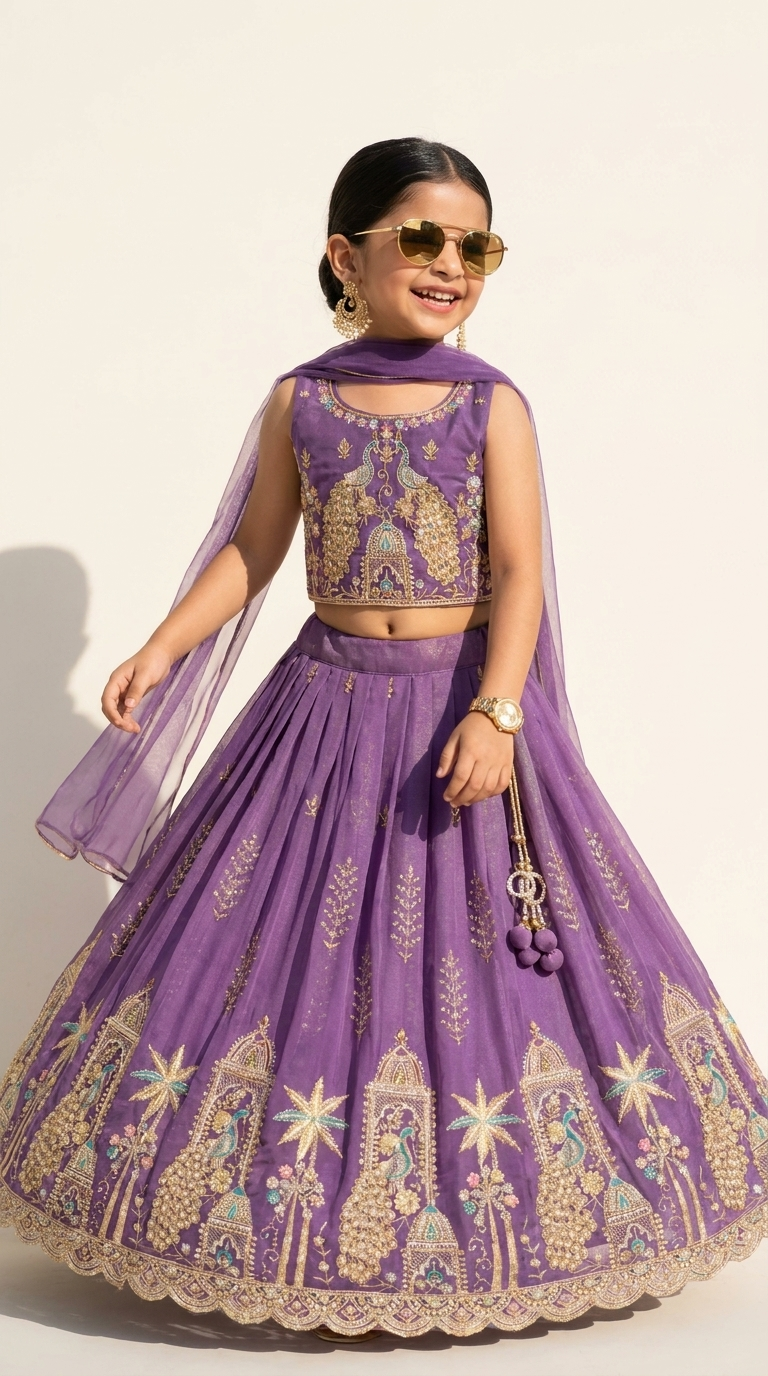 Royal Purple Peacock Embroidered Lehenga Set