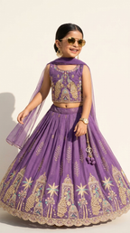 Royal Purple Peacock Embroidered Lehenga Set