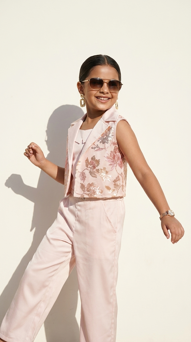 Blush Bloom Sequin Vest & Wide-Leg Pant Set