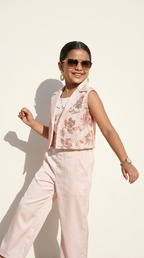 Blush Bloom Sequin Vest & Wide-Leg Pant Set
