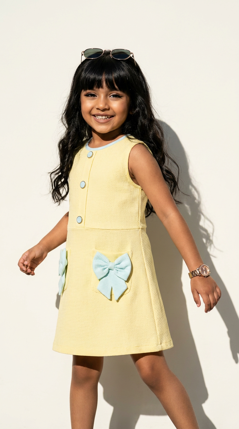 Lemon Bow Detail A-Line Dress