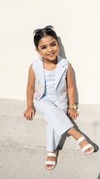 Sky Bloom Embroidered Vest & Wide-Leg Pant Set