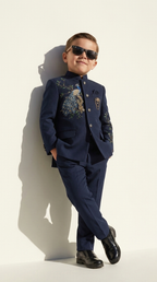Royal Peacock Embroidered Bandhgala Suit