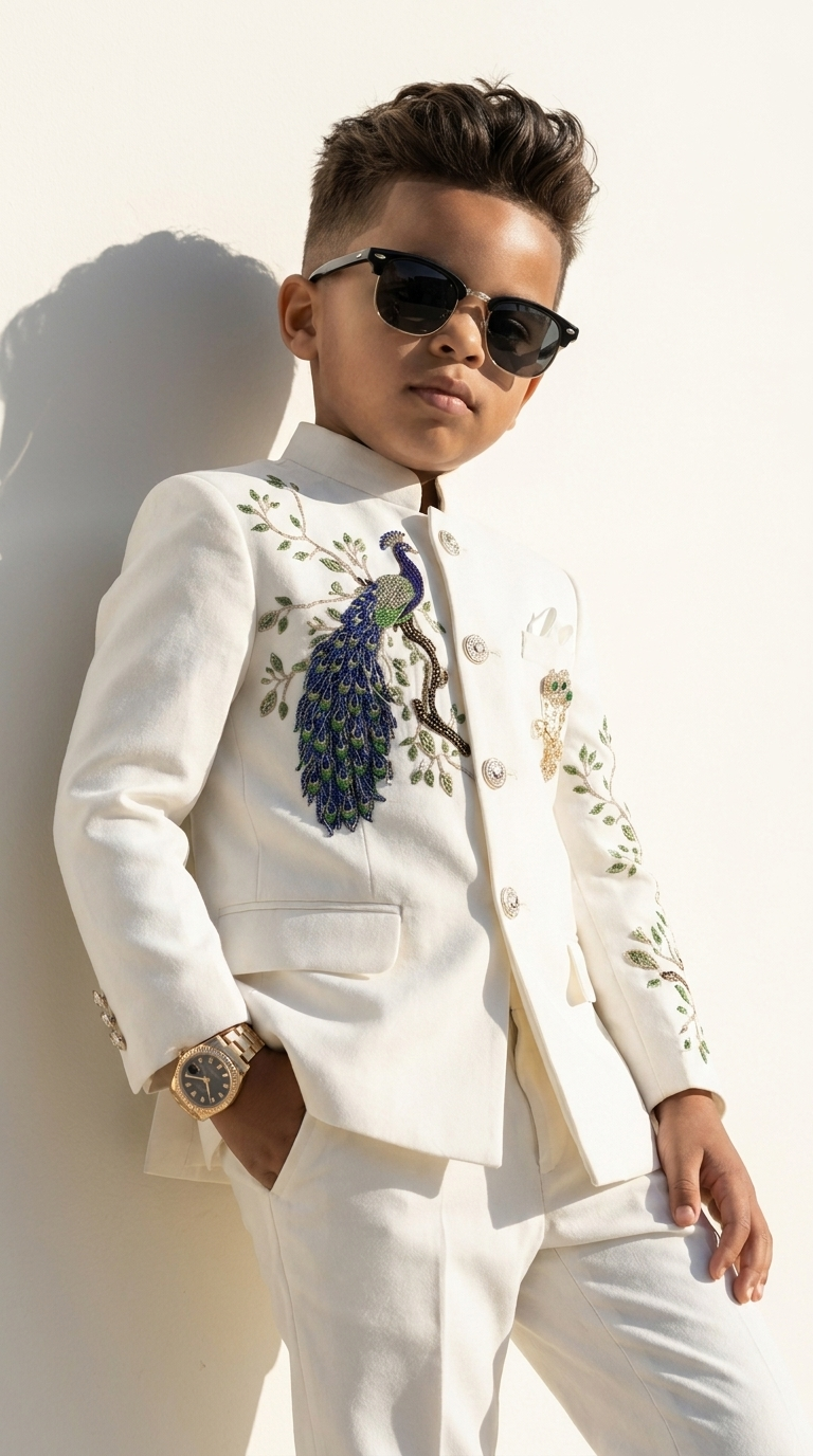 Ivory Maharaja Peacock Bandhgala Suit