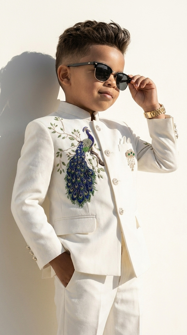 Ivory Maharaja Peacock Bandhgala Suit