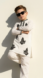 Ivory Noir Leaf Embroidered Kurta Set