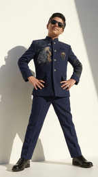 Royal Peacock Embroidered Bandhgala Suit