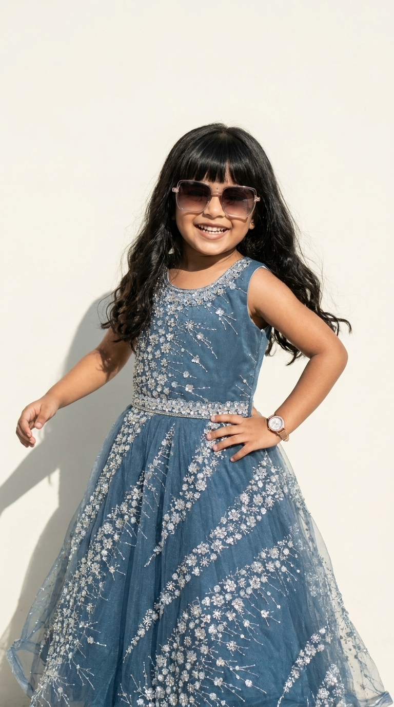 Sapphire Starlight Embroidered Princess Gown