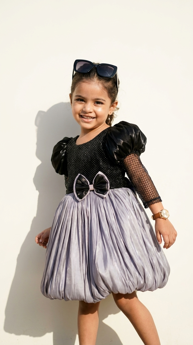 Black Sequin & Lavender Bubble Party Dress