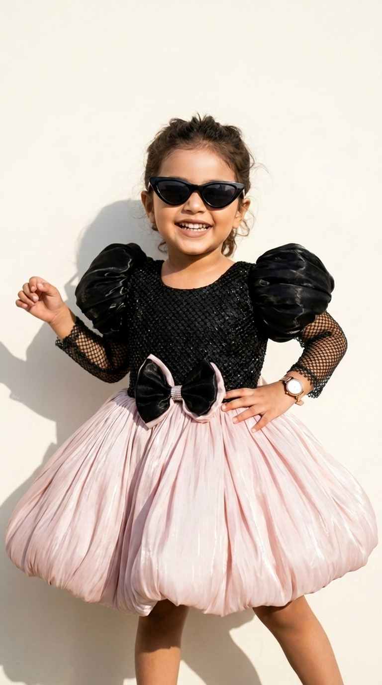 Black Sequin & Blush Pink Bubble Party Dress