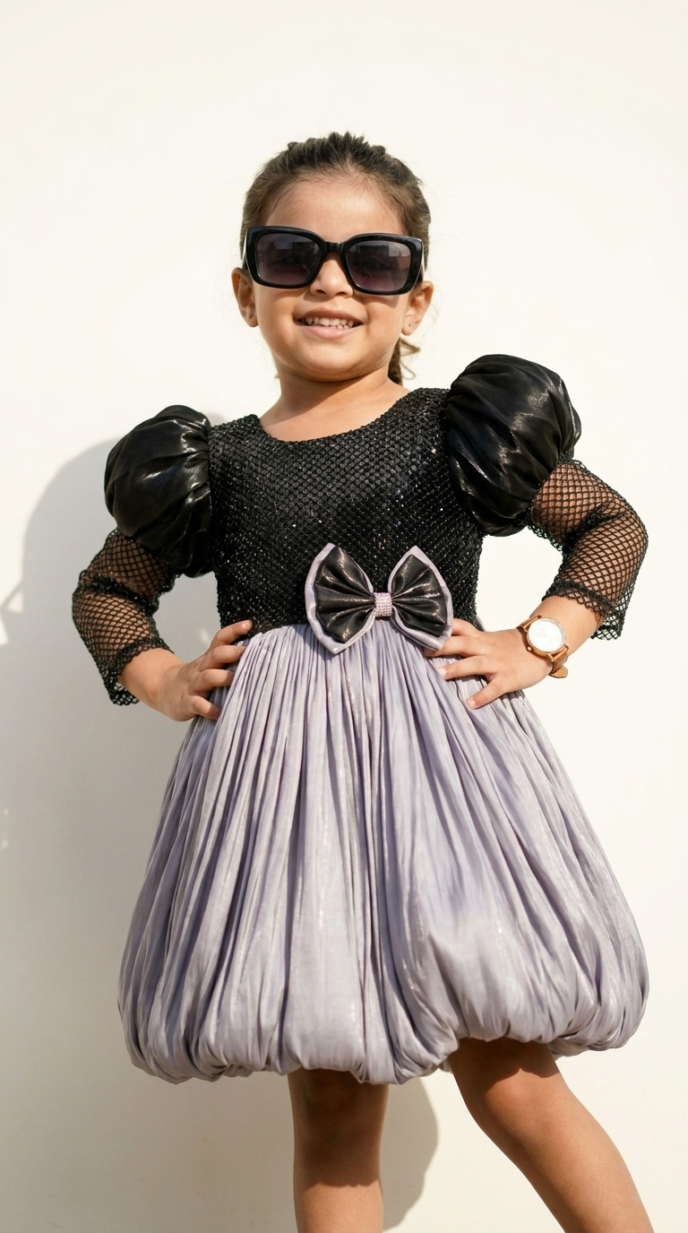 Black Sequin & Lavender Bubble Party Dress