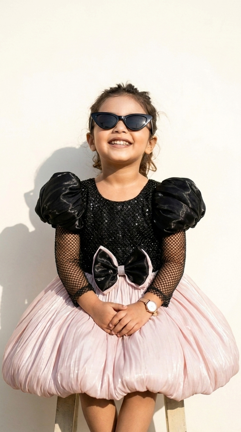 Black Sequin & Blush Pink Bubble Party Dress