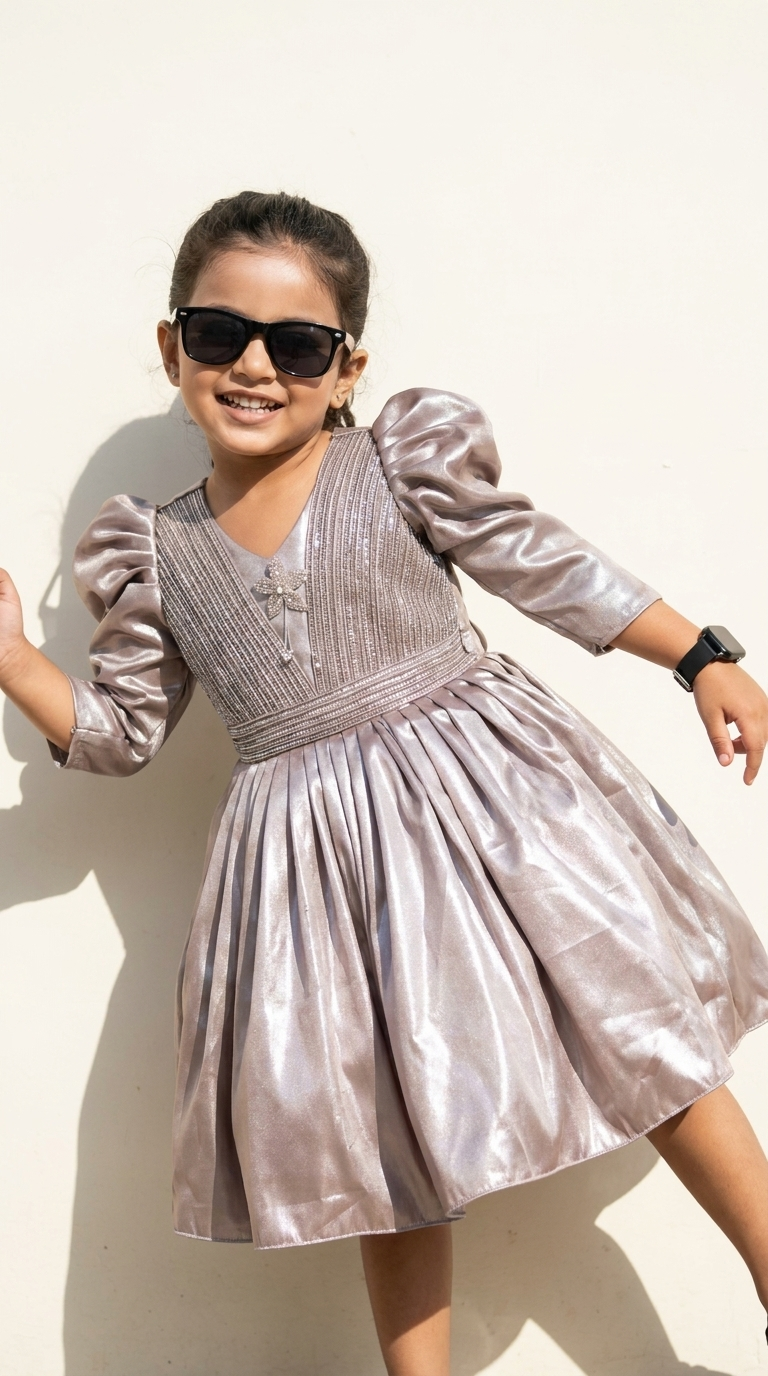 Rose Gold Satin Embellished Party Dress