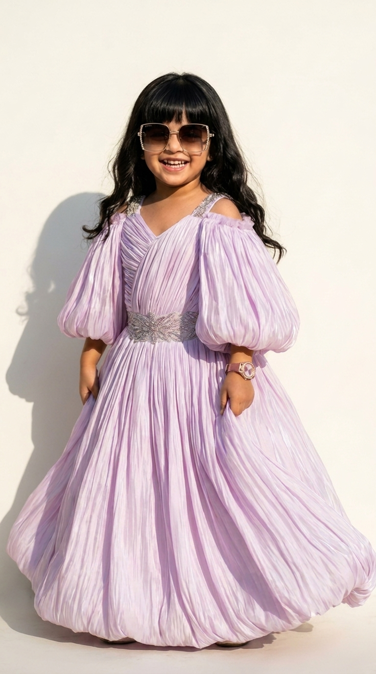 Lavender Celestia Puff-Sleeve Princess Gown