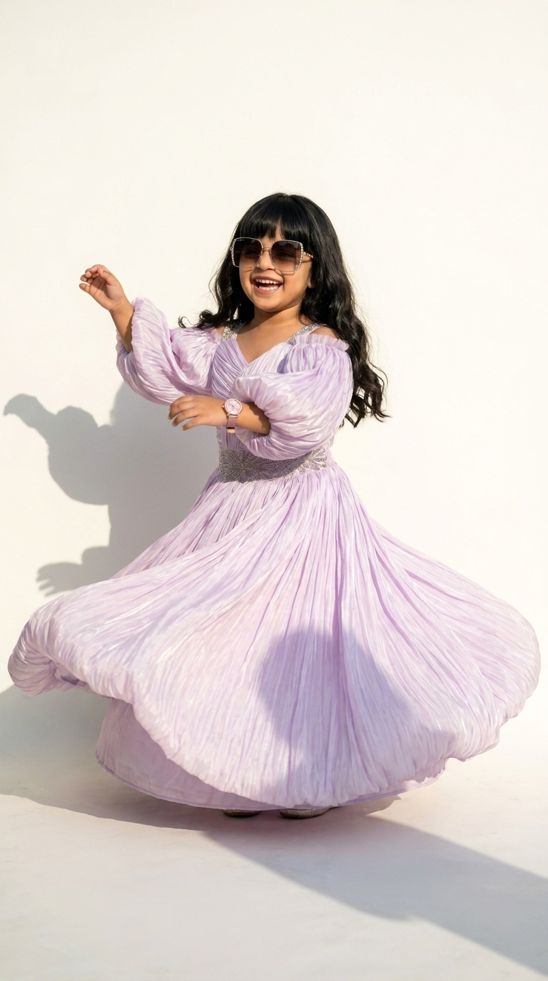 Lavender Celestia Puff-Sleeve Princess Gown
