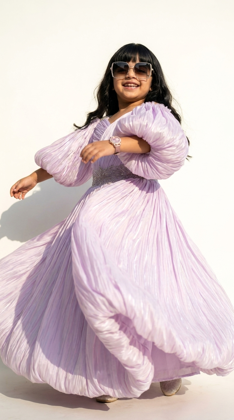 Lavender Celestia Puff-Sleeve Princess Gown