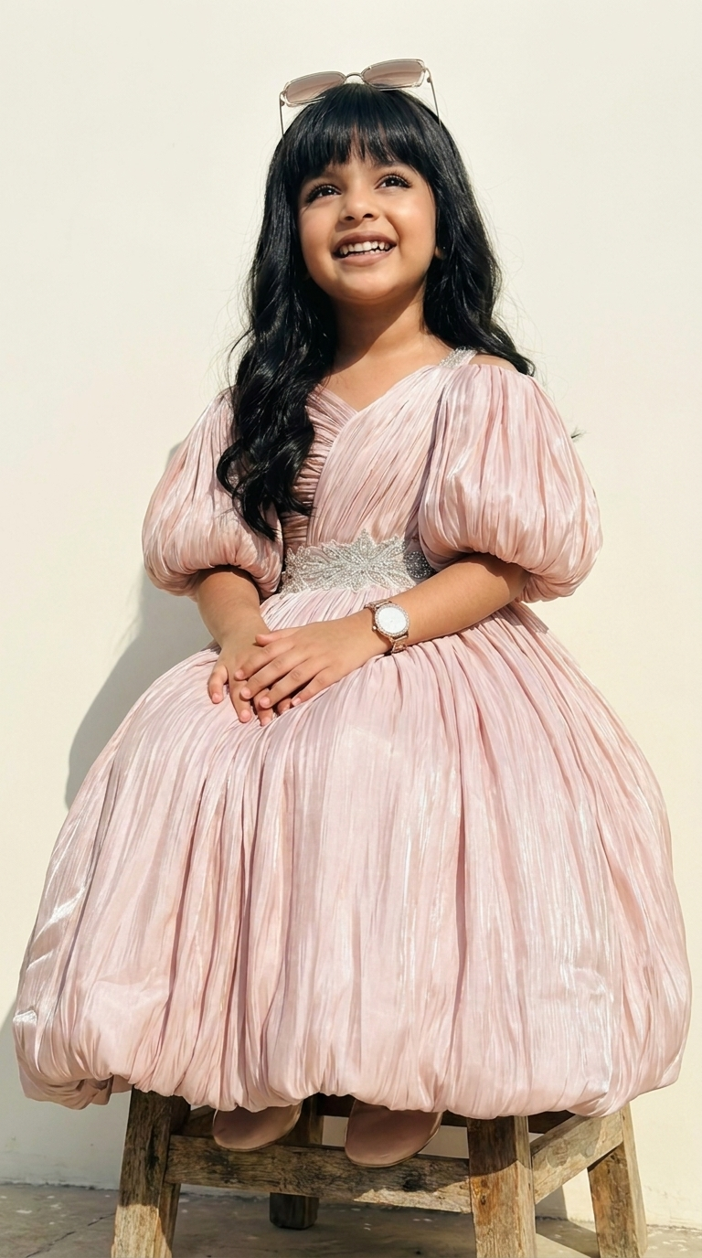 Blush Aurora Puff-Sleeve Princess Gown