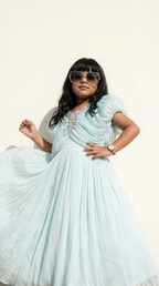 Aqua Celeste Draped Princess Gown
