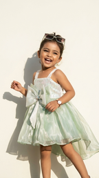 Mint Bow Sparkle High-Low Party Dress