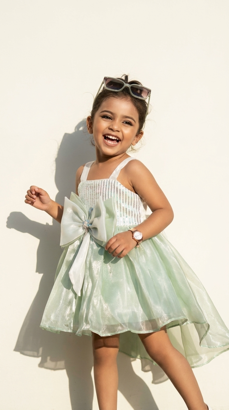 Mint Bow Sparkle High-Low Party Dress