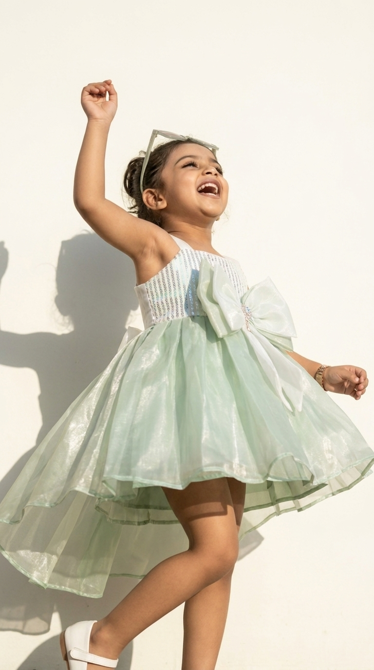 Mint Bow Sparkle High-Low Party Dress