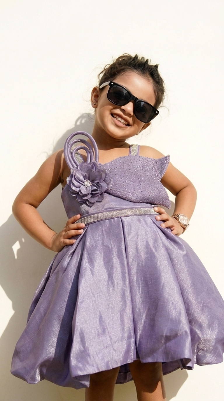 Lavender One-Shoulder Floral Embellished Party Dress
