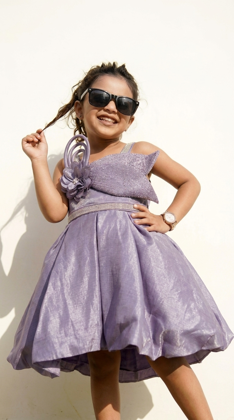 Lavender One-Shoulder Floral Embellished Party Dress