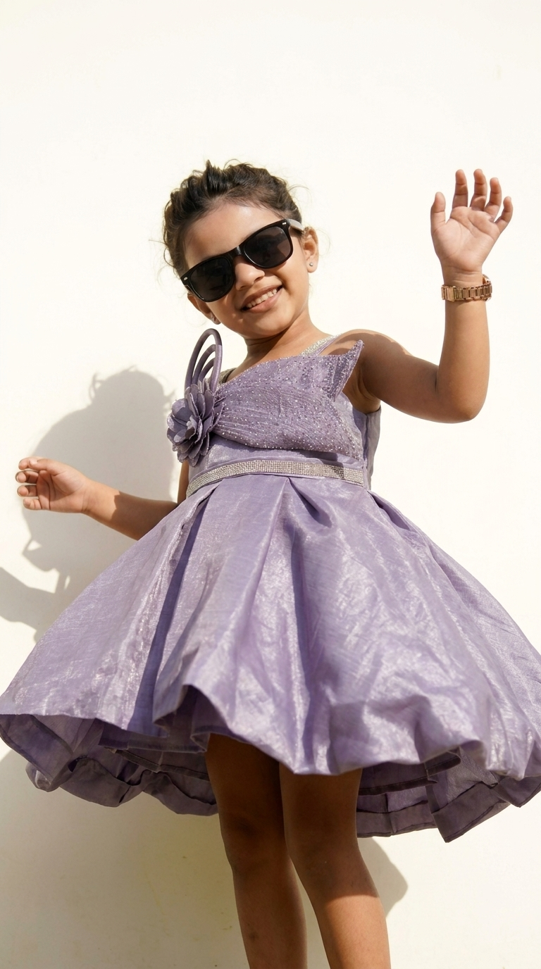 Lavender One-Shoulder Floral Embellished Party Dress
