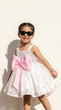 White & Pink Bow Embellished Princess Party Dress