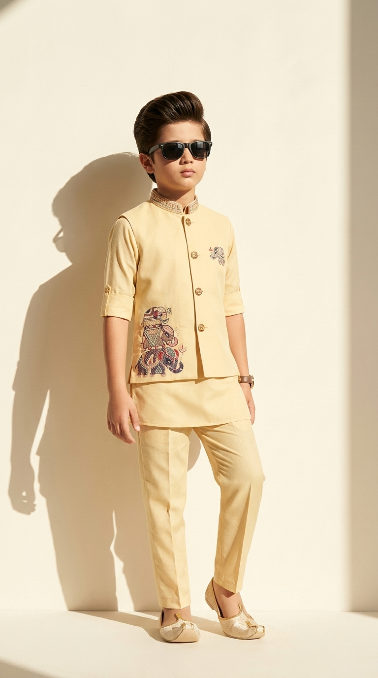 Ivory Maharaja Elephant Kurta Set