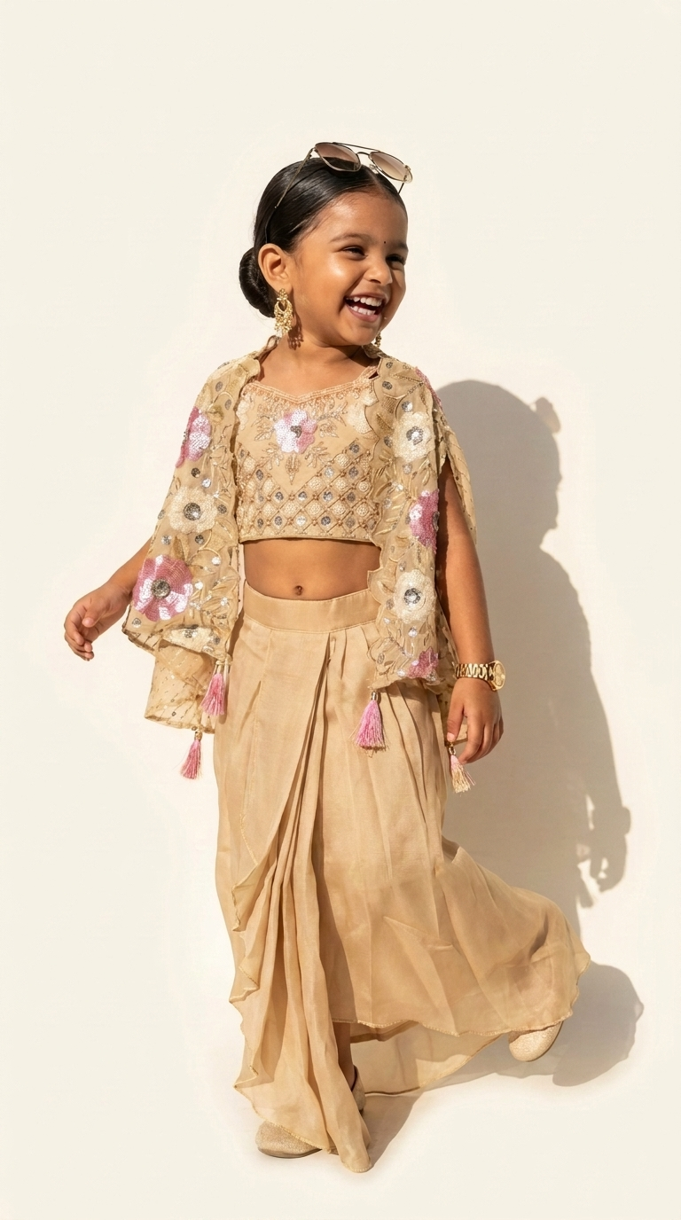 Champagne Blossom Cape Dhoti Set